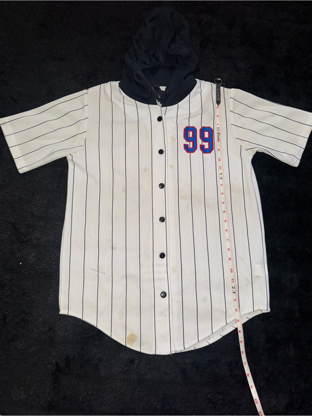 Unisex Space Jam Tune Squad #99 Baseball Jersey Hoodie White Pinstripe Size Sm